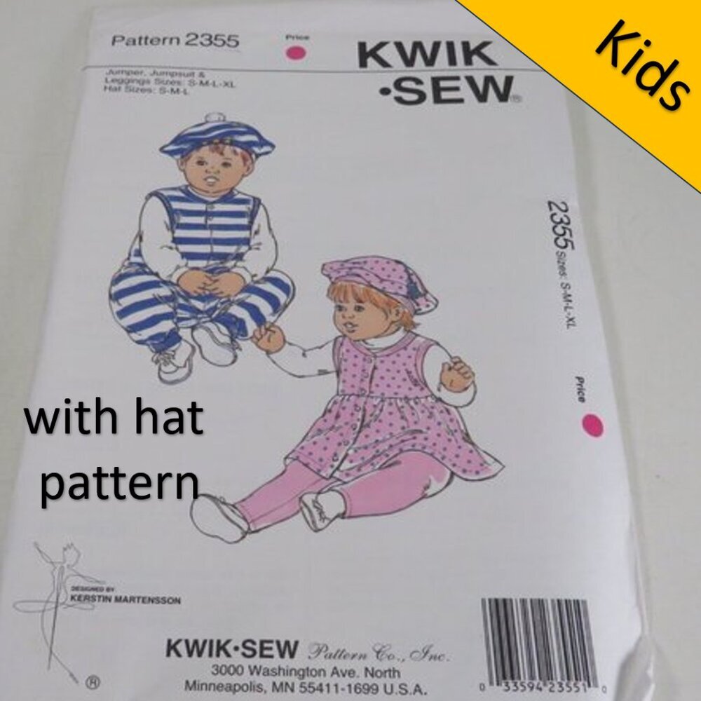 Kwik Sew 2355 Clothing Pattern UNCUT S-XL Baby Hat Bore', Jumper, Jumpsuit, etc